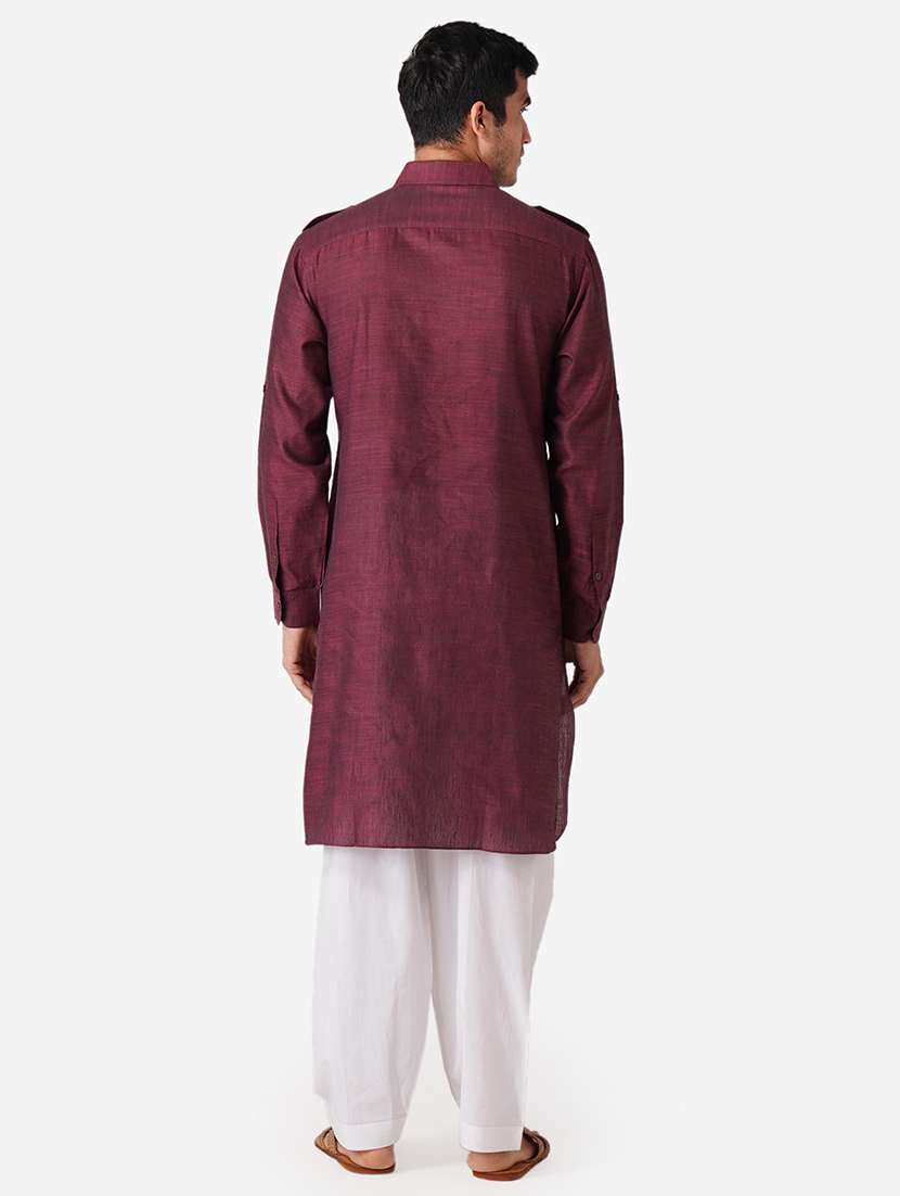 wine cotton kurta pyjama ethnic wear set - 17424591 - Standard Image - 2