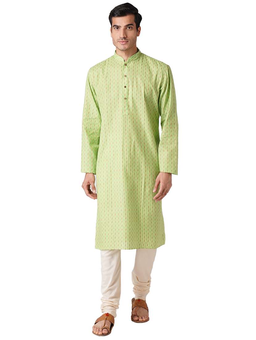 green cotton kurta pyjama ethnic wear set