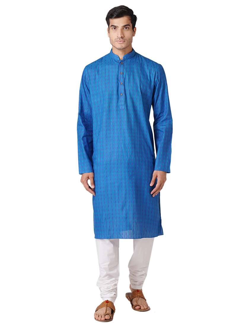 blue cotton kurta pyjama ethnic wear set