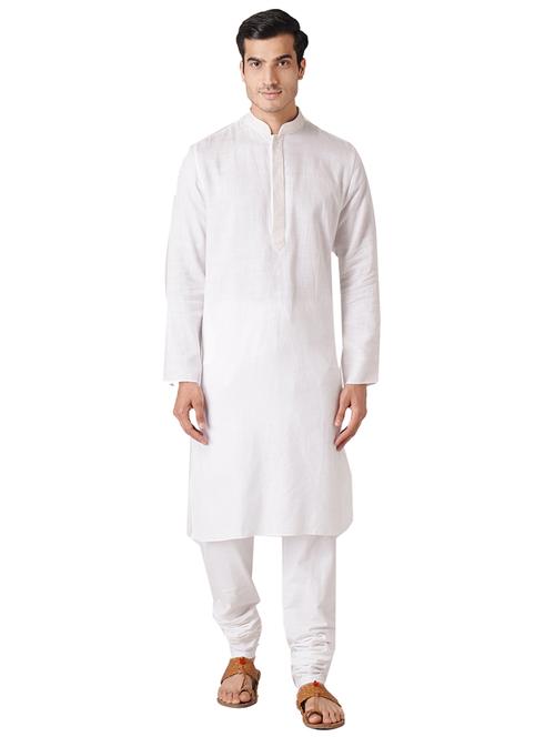 white cotton kurta pyjama ethnic wear set - 17424600 - Standard Image - 0