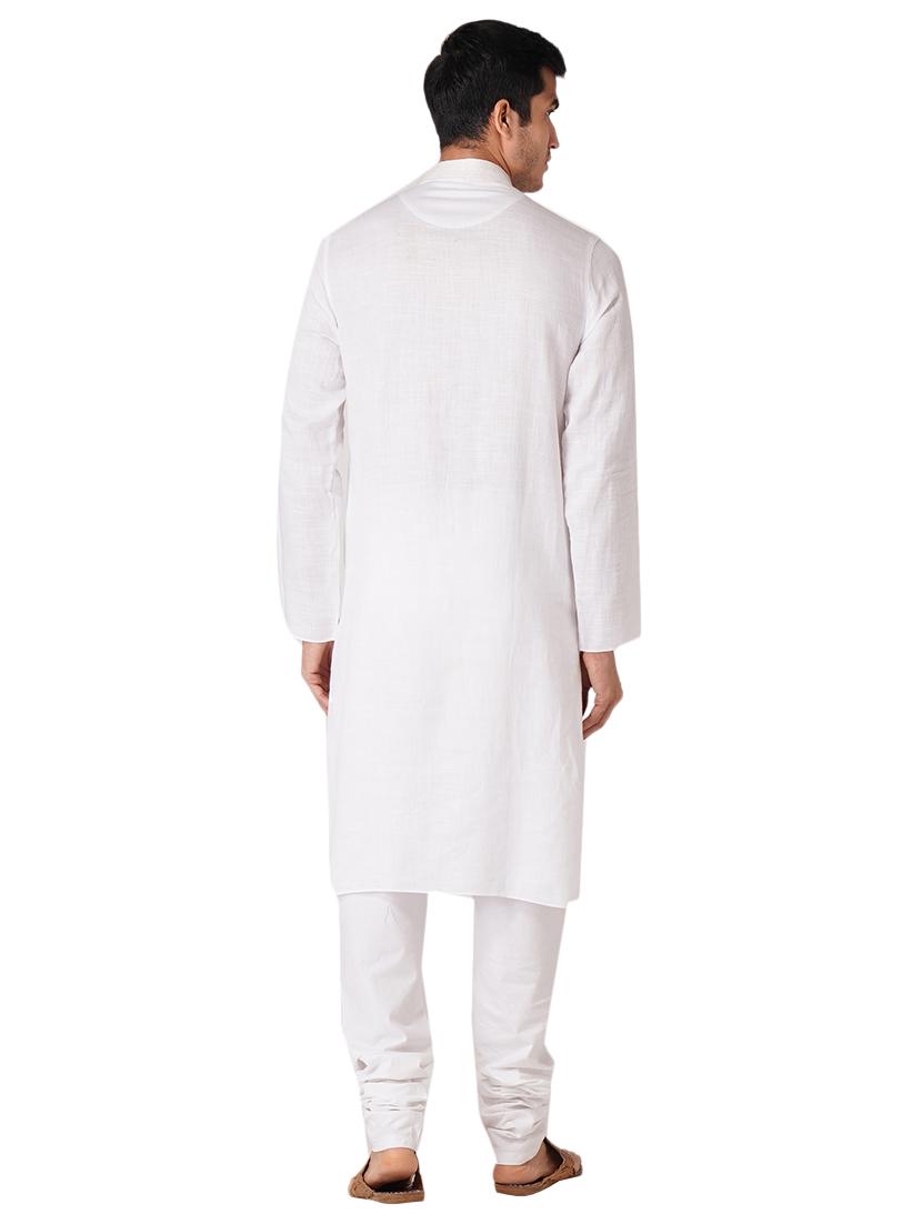 white cotton kurta pyjama ethnic wear set - 17424600 - Standard Image - 2
