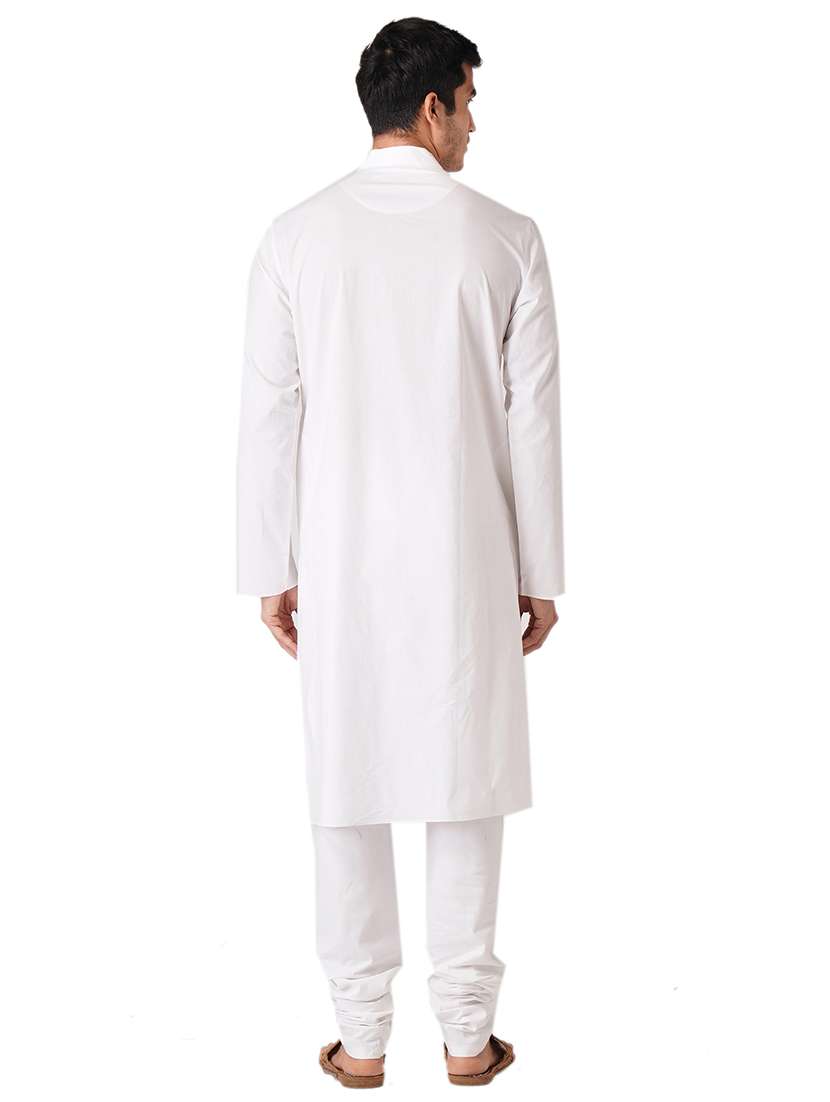 white cotton kurta pyjama ethnic wear set - 17424601 - Standard Image - 2