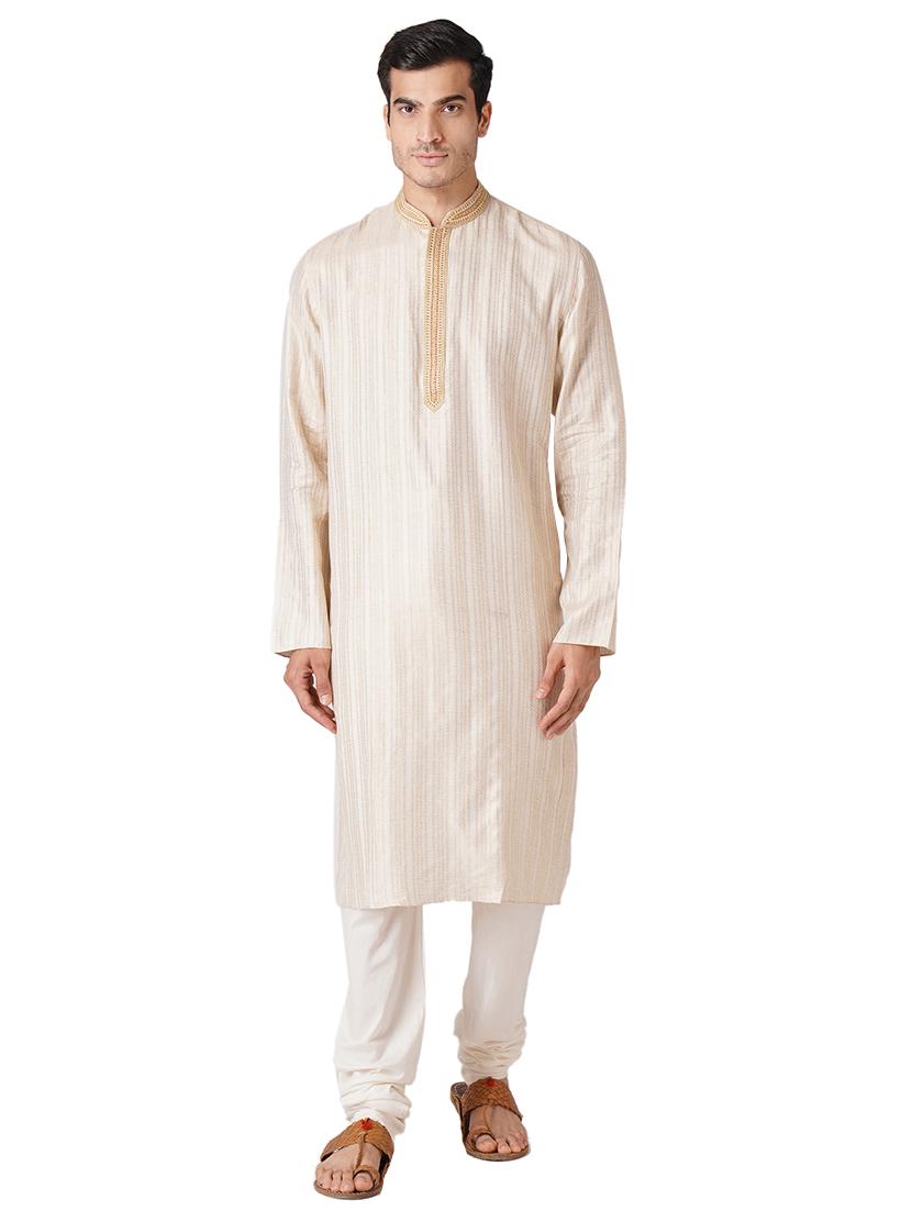 beige cotton kurta pyjama ethnic wear set - 17424602 -  Zoom Image - 0