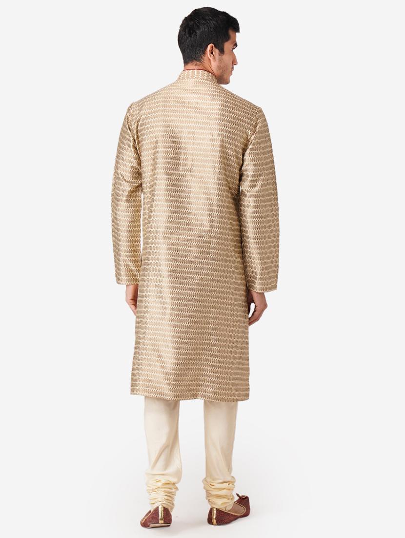 gold silk blend kurta pyjama ethnic wear set - 17424605 - Standard Image - 2
