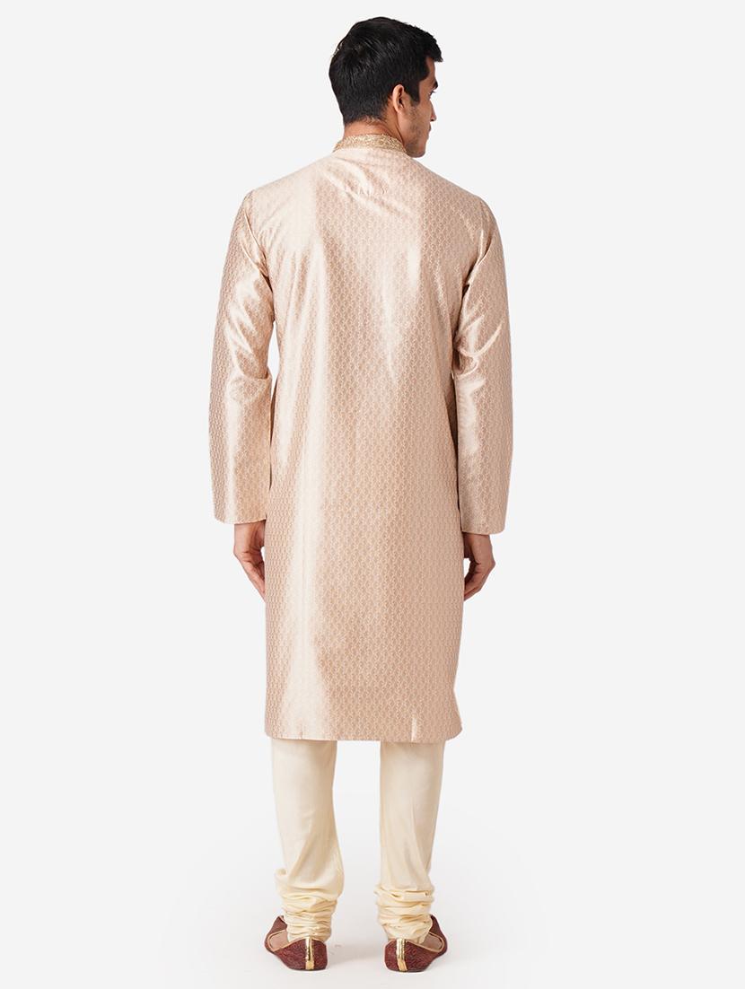 beige silk blend kurta pyjama ethnic wear set - 17424606 - Standard Image - 2