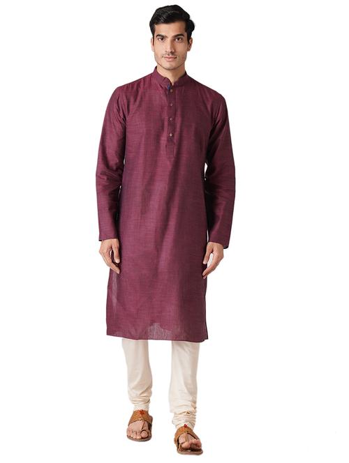 maroon solid woven long kurta - 17424620 -  Standard Image - 0