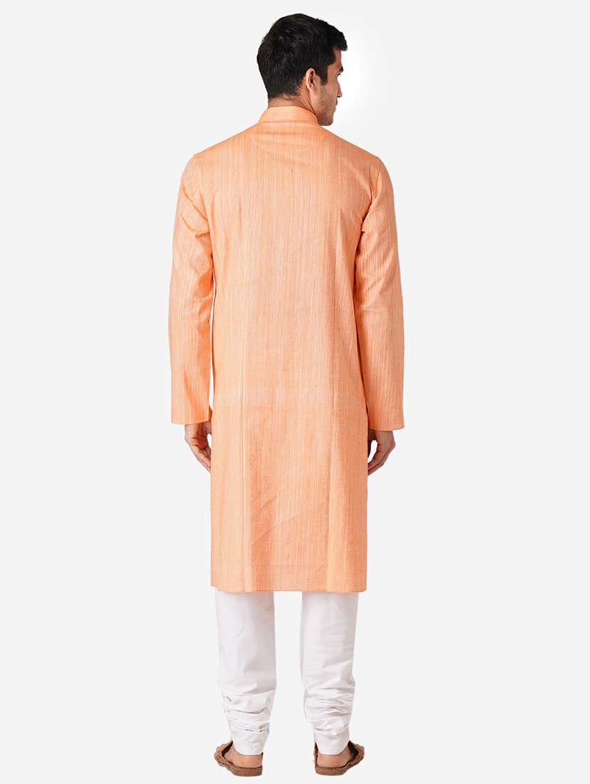peach solid woven long kurta - 17424621 - Standard Image - 2