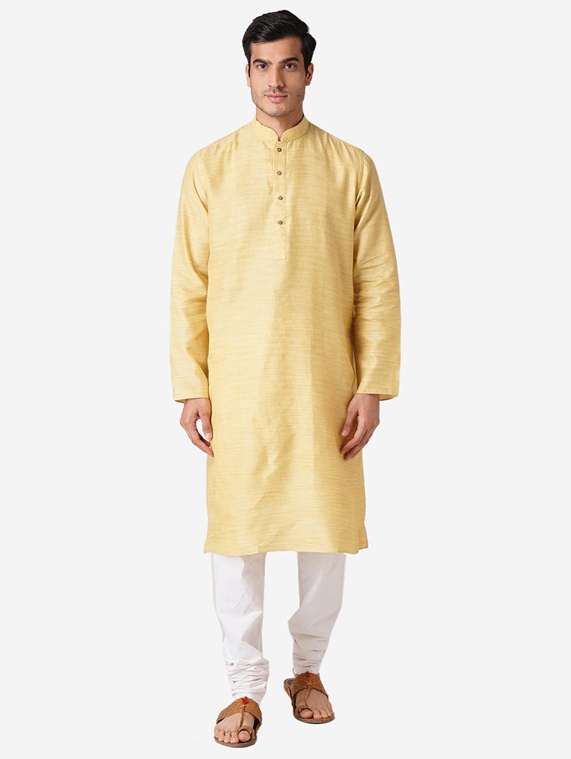 yellow solid woven long kurta - 17424622 - Zoom Image - 0