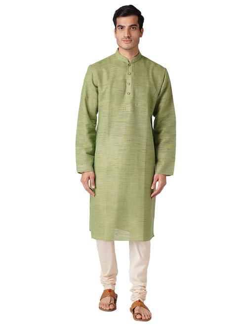 olive green solid woven long kurta - 17424628 - Standard Image - 0
