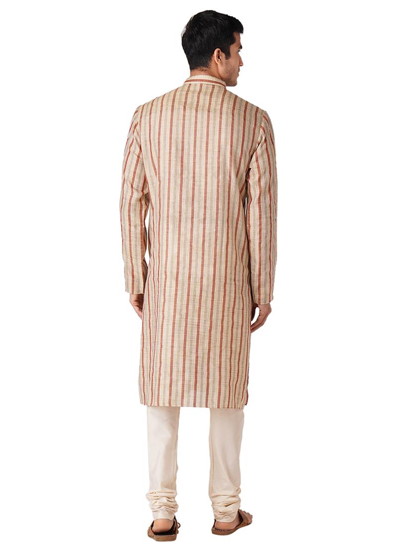 beige striped long kurta - 17424631 - Standard Image - 2