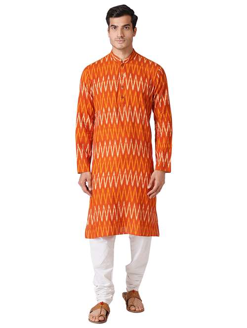 orange ikat print long kurta - 17424632 - Standard Image - 0