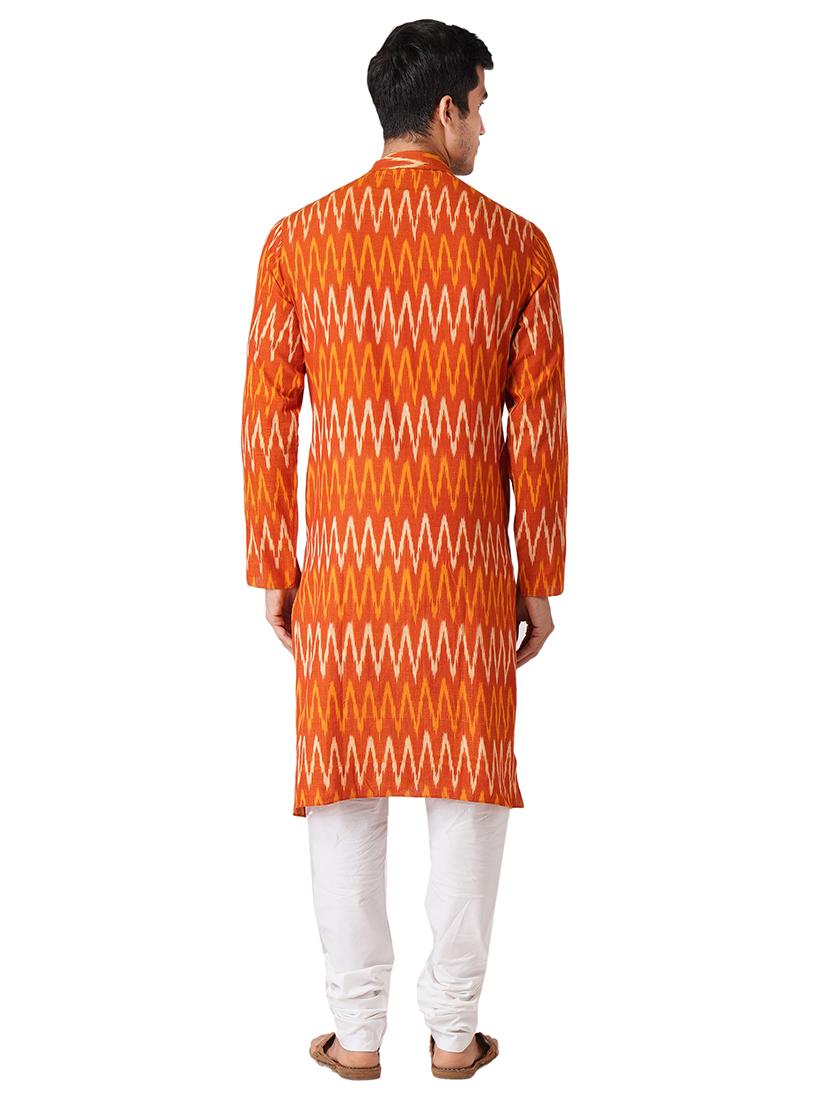 orange ikat print long kurta - 17424632 - Standard Image - 2