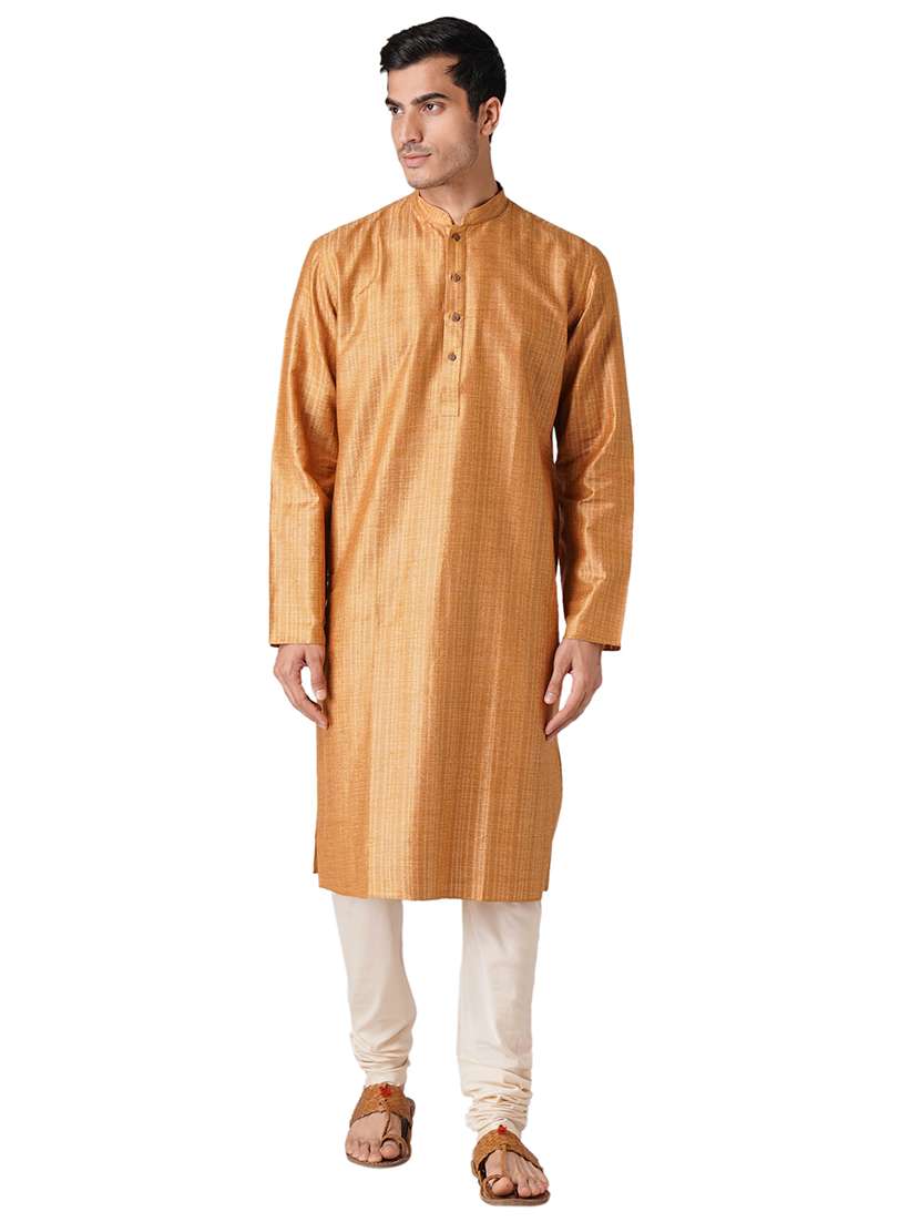 men self design mandarin neck long kurta - 17424634 - Zoom Image - 0