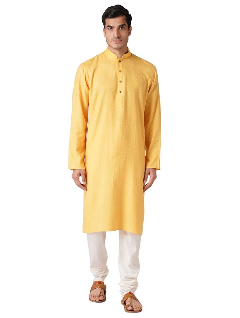 yellow self design long kurta - 17424639 - Zoom Image - 0