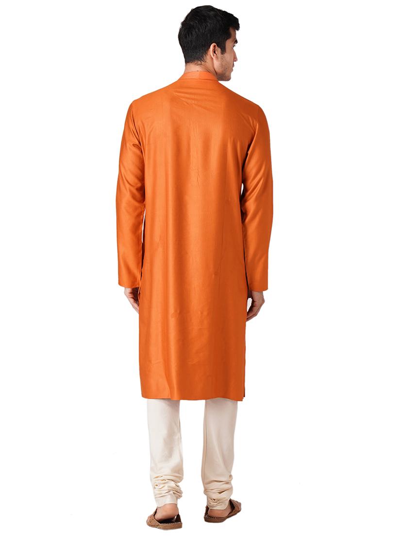 orange solid silk blend long kurta - 17424645 - Standard Image - 2