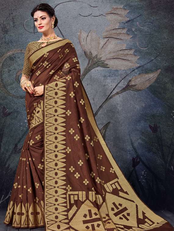 women's floral brown colored saree