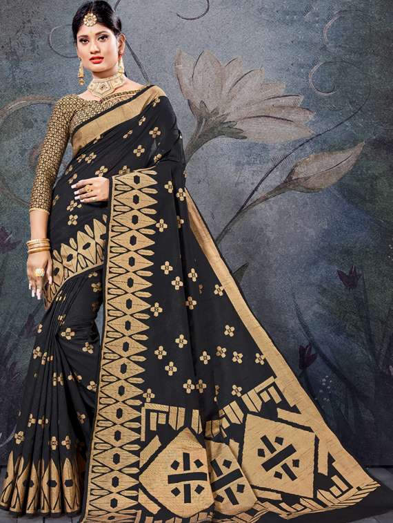 women's self design black colored saree