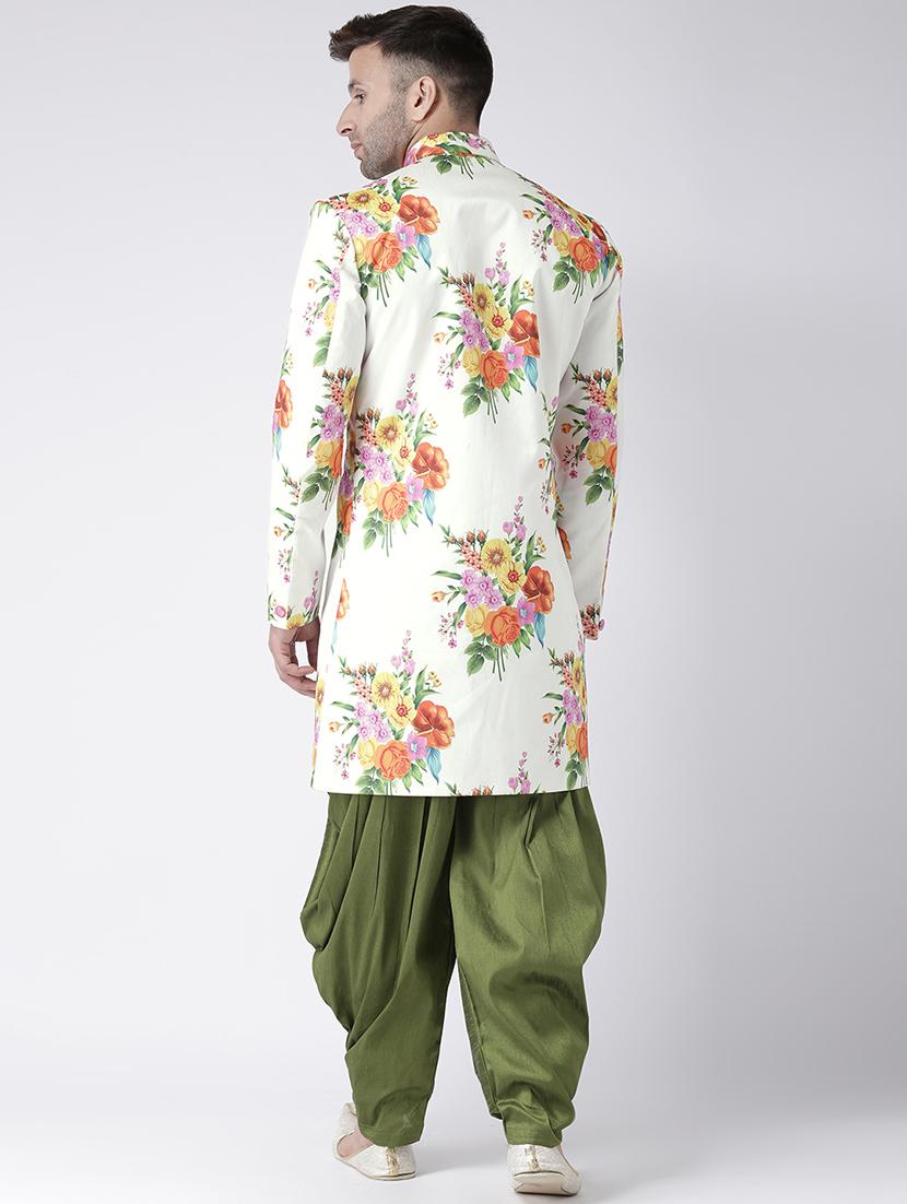 off white floral print sherwani set - 17425285 - Standard Image - 2