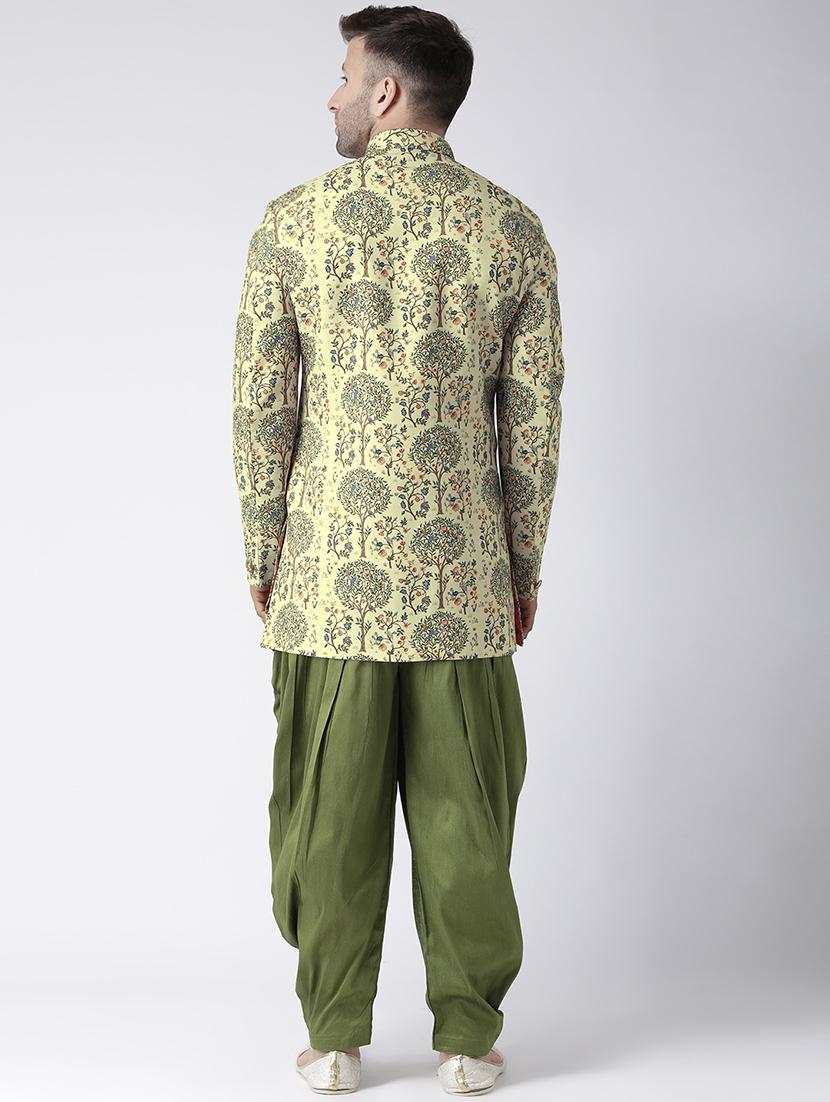 yellow printed sherwani set - 17425286 - Standard Image - 2