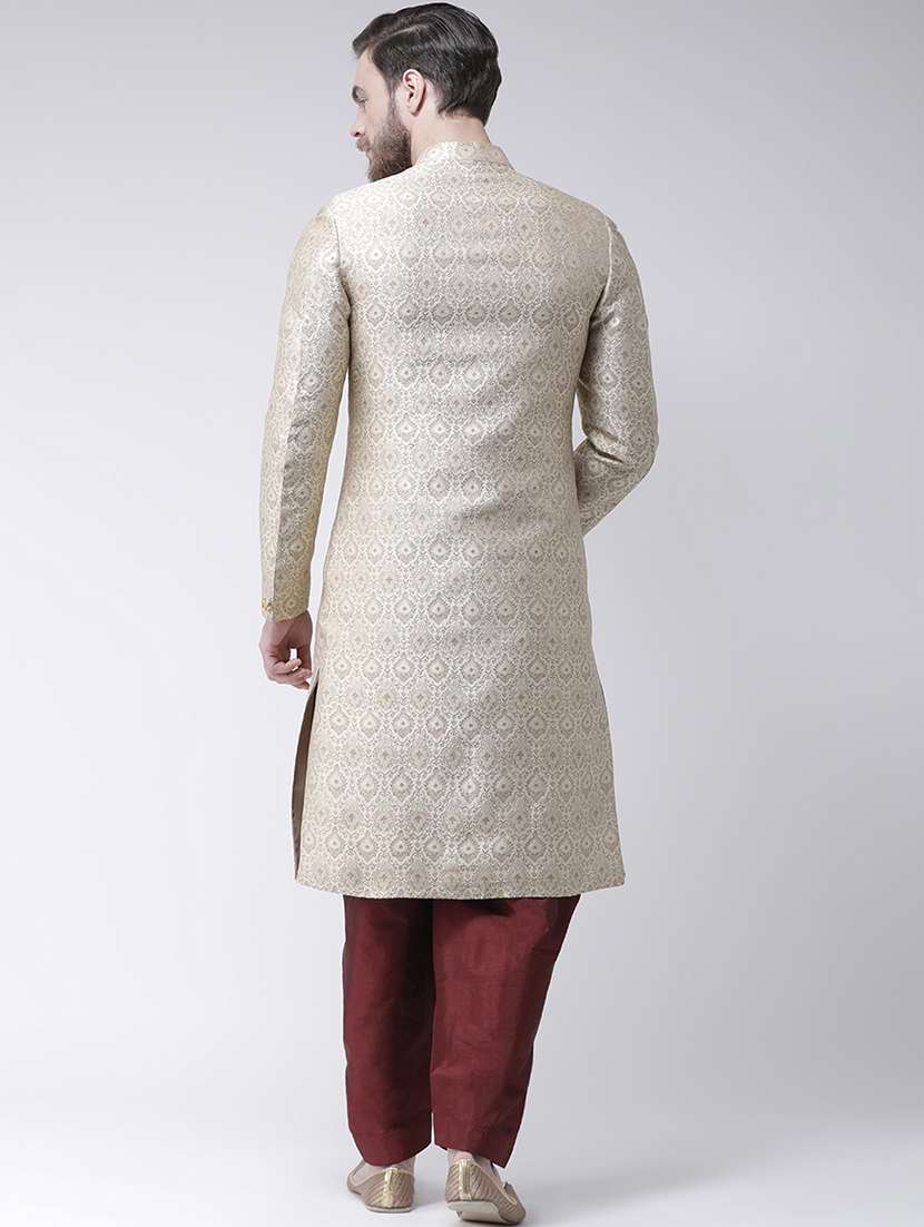 cream jacquard sherwani set - 17425292 -  Standard Image - 2