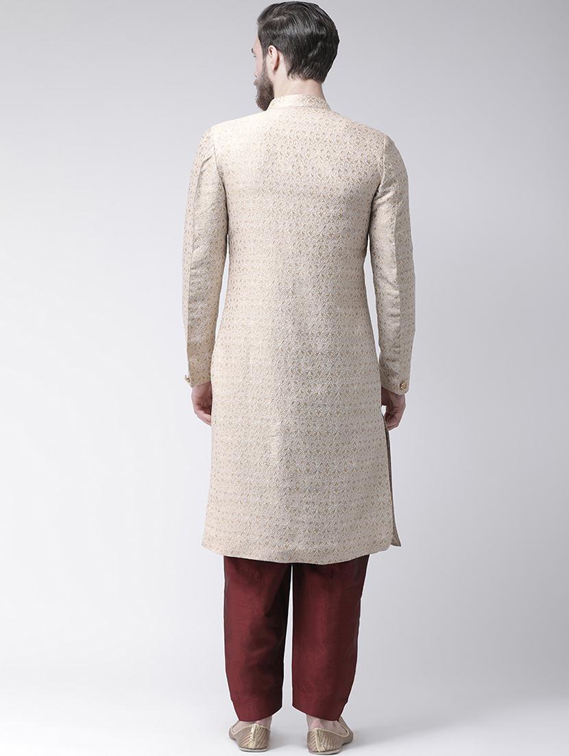 cream jacquard sherwani set - 17425294 - Standard Image - 2