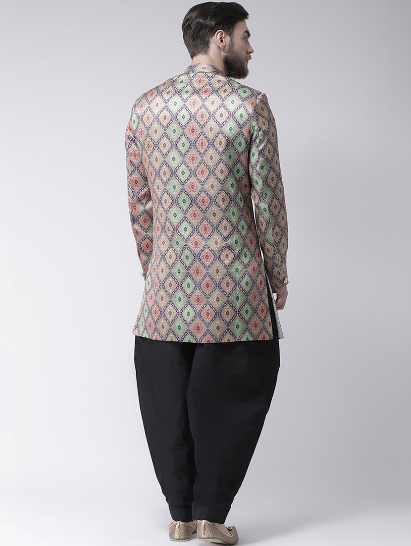 olive green printed sherwani set - 17425300 - Standard Image - 2