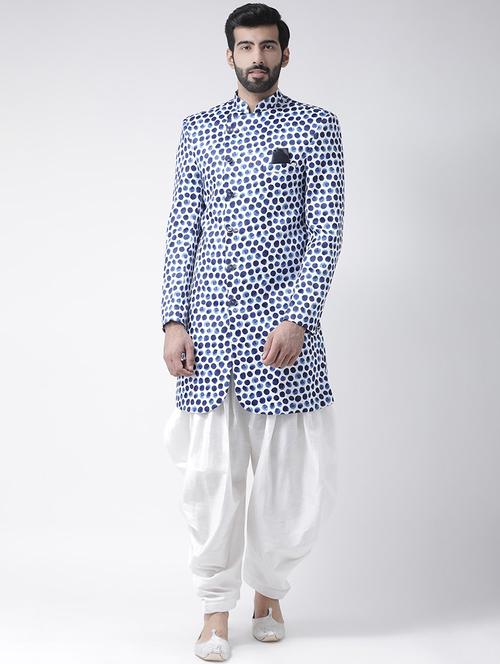 white printed sherwani set - 17425317 - Standard Image - 0