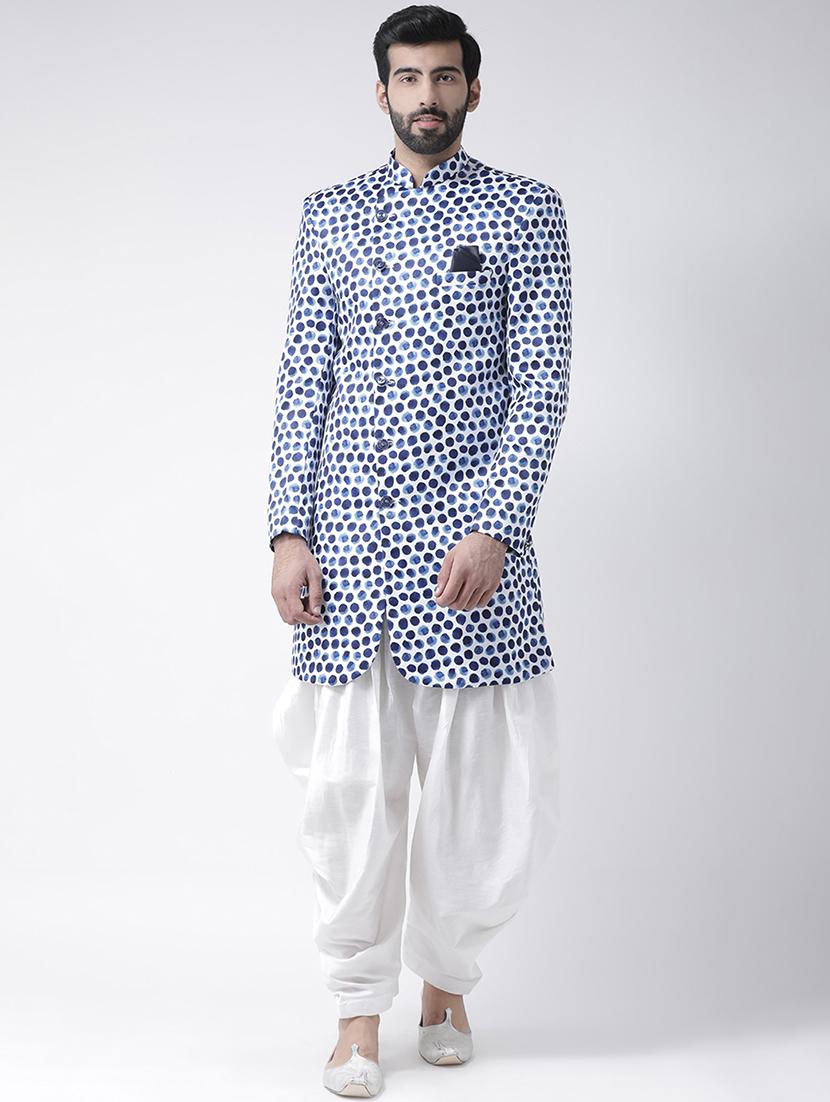 white printed sherwani set