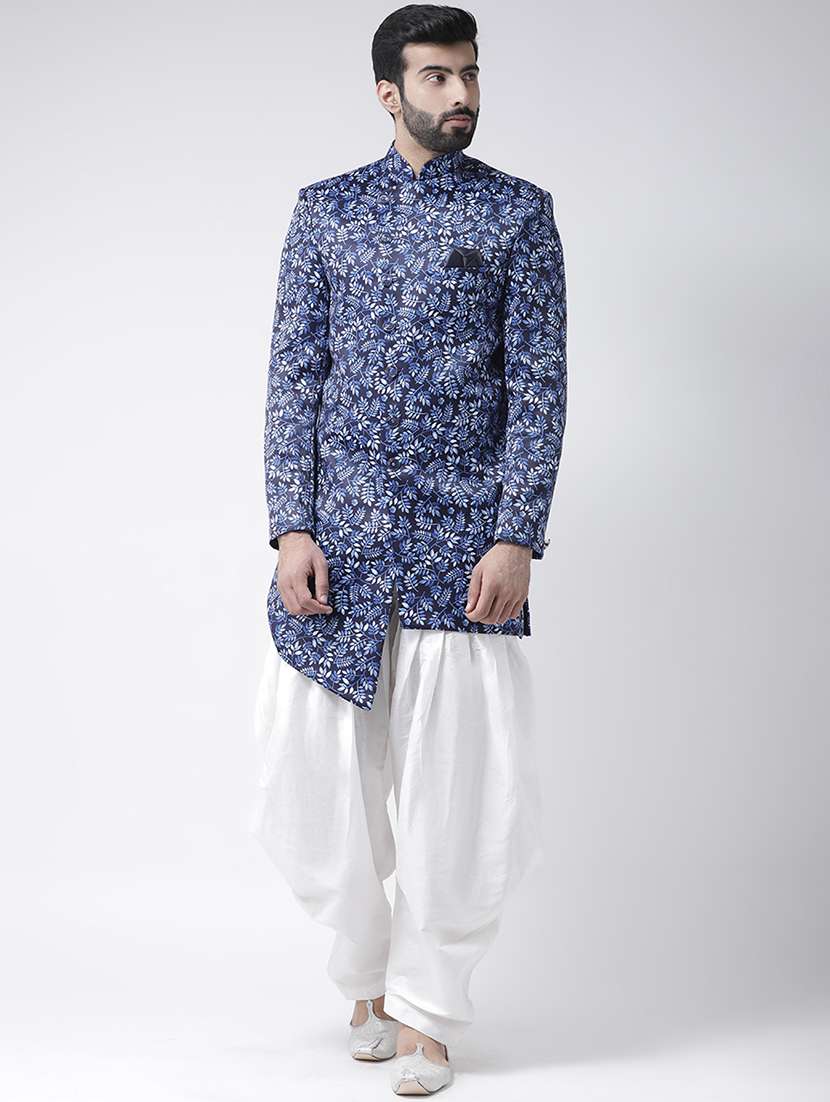 navy blue printed sherwani set - 17425319 - Zoom Image - 0