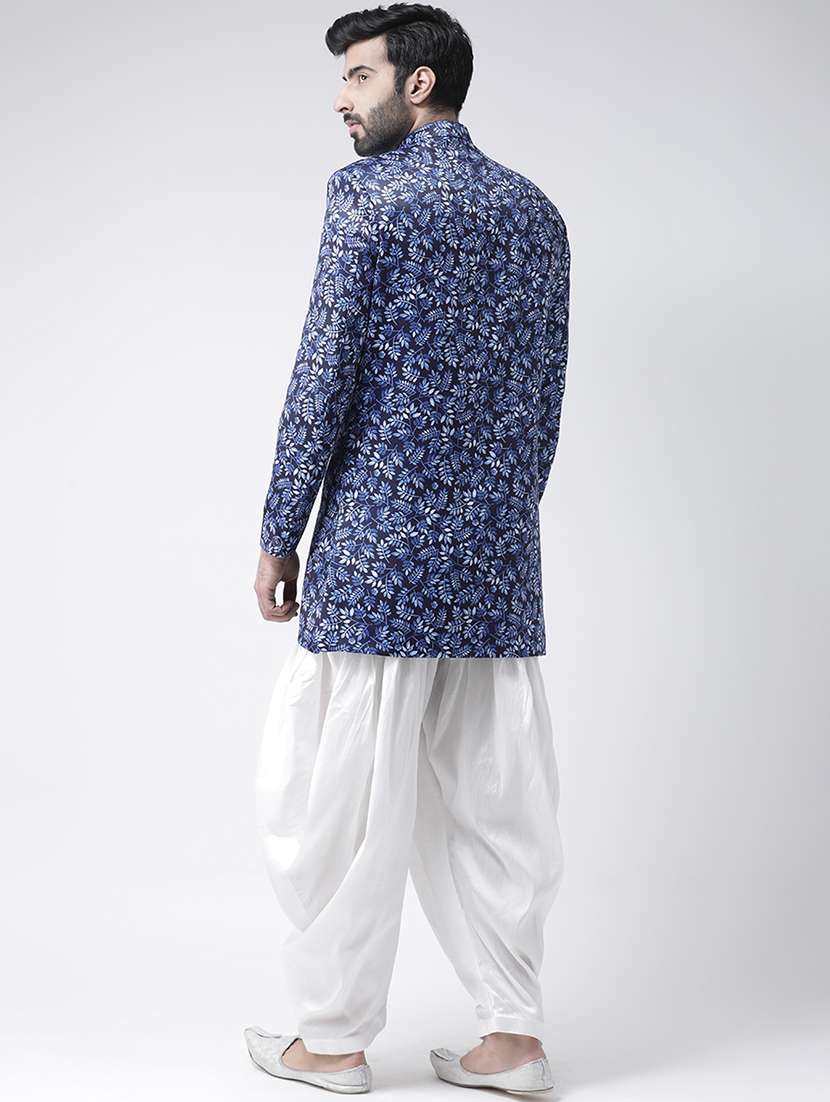 navy blue printed sherwani set - 17425319 - Standard Image - 2