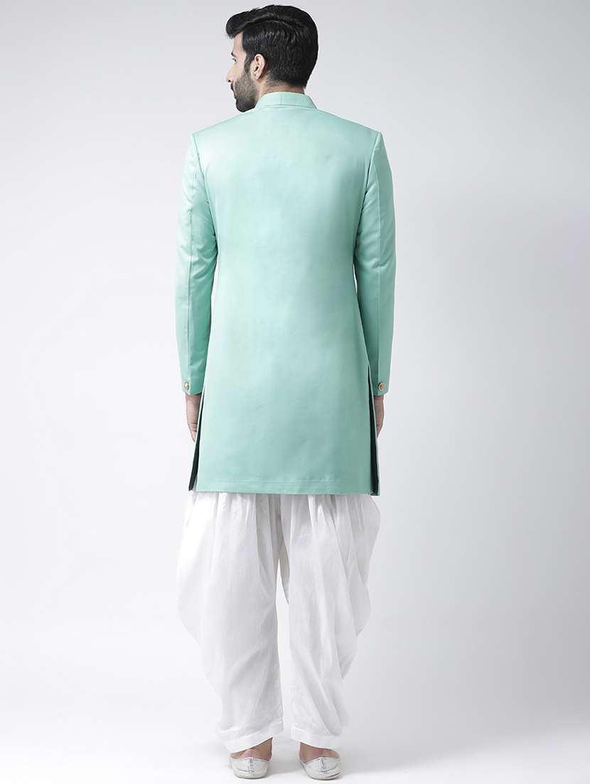 sea green solid sherwani set - 17425320 - Standard Image - 2