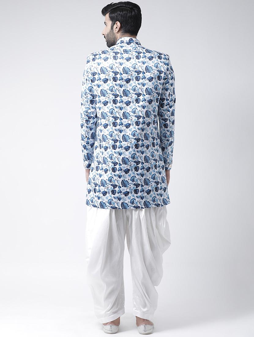 white printed sherwani set - 17425322 - Standard Image - 2