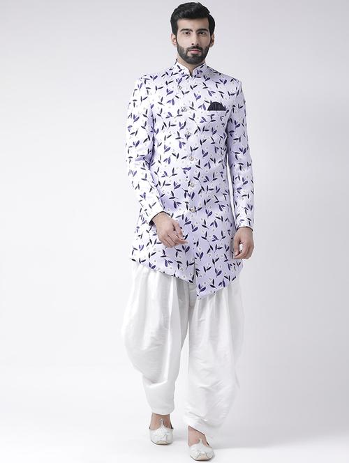 white printed sherwani set - 17425323 -  Standard Image - 0