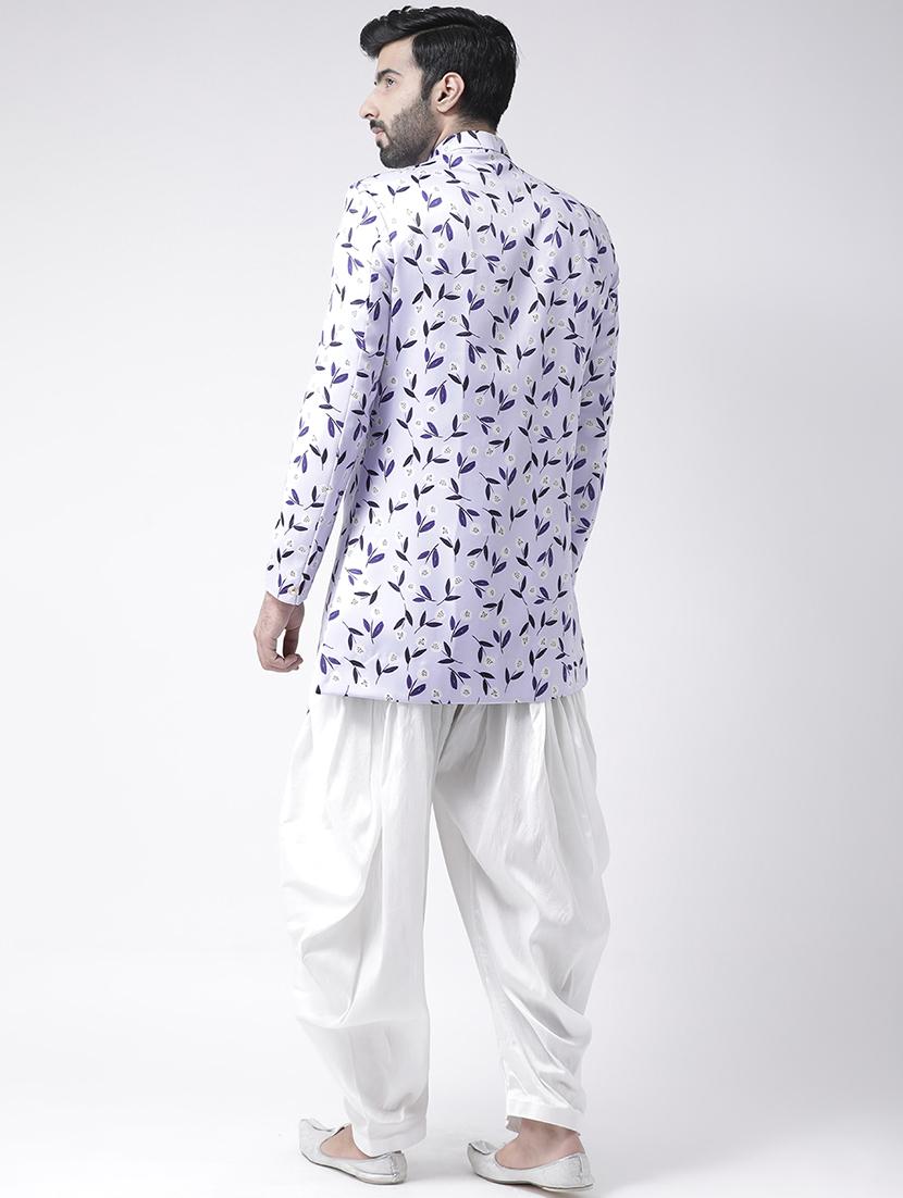 white printed sherwani set - 17425323 - Standard Image - 2