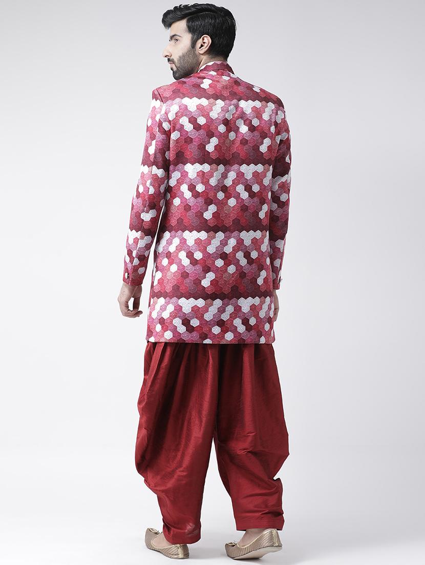 maroon printed sherwani set - 17425325 - Standard Image - 2