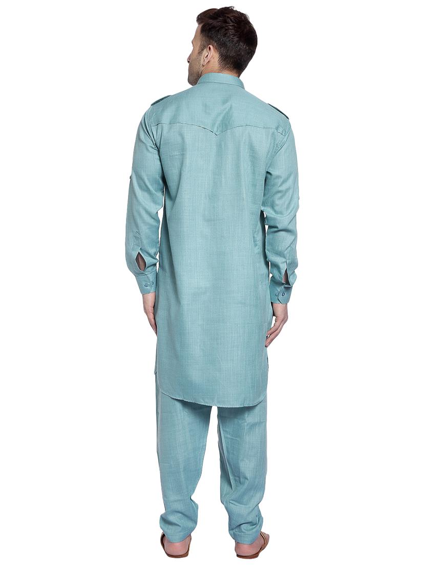 light blue solid pathani set - 17425358 - Standard Image - 2