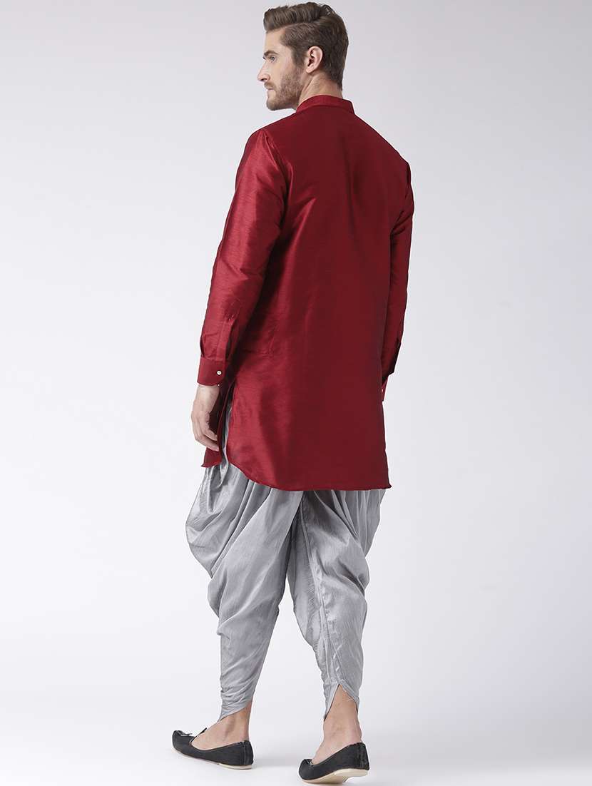maroon solid dupion dhoti kurta set - 17425373 - Standard Image - 2