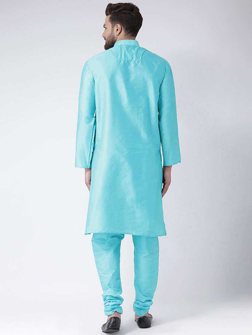 light blue solid silk blend kurta pyjama set - 17425400 - Standard Image - 2