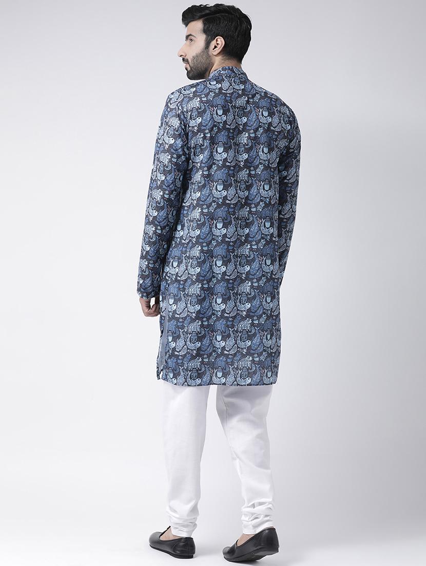 navy blue printed kurta pyjama set - 17425406 - Standard Image - 2