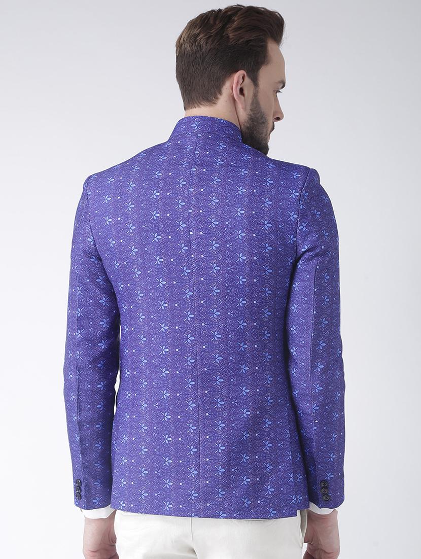 blue printed bandhgala casual blazer - 17425423 -  Standard Image - 2