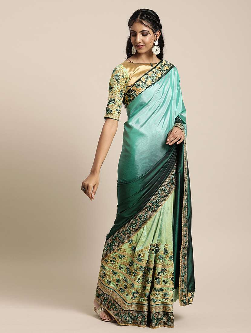 half & half embroidered saree with blouse
