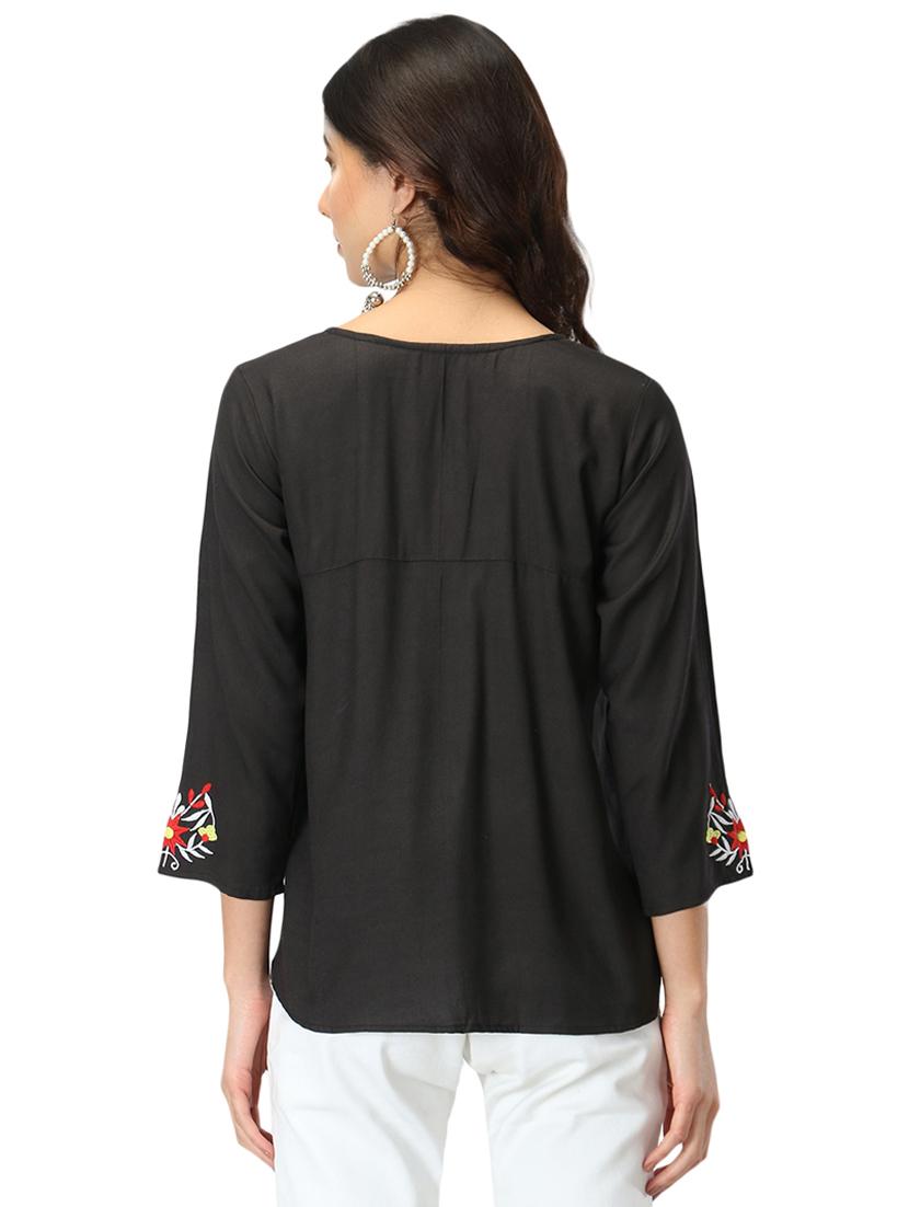 tie up neck embroidered top - 17426601 - Standard Image - 2