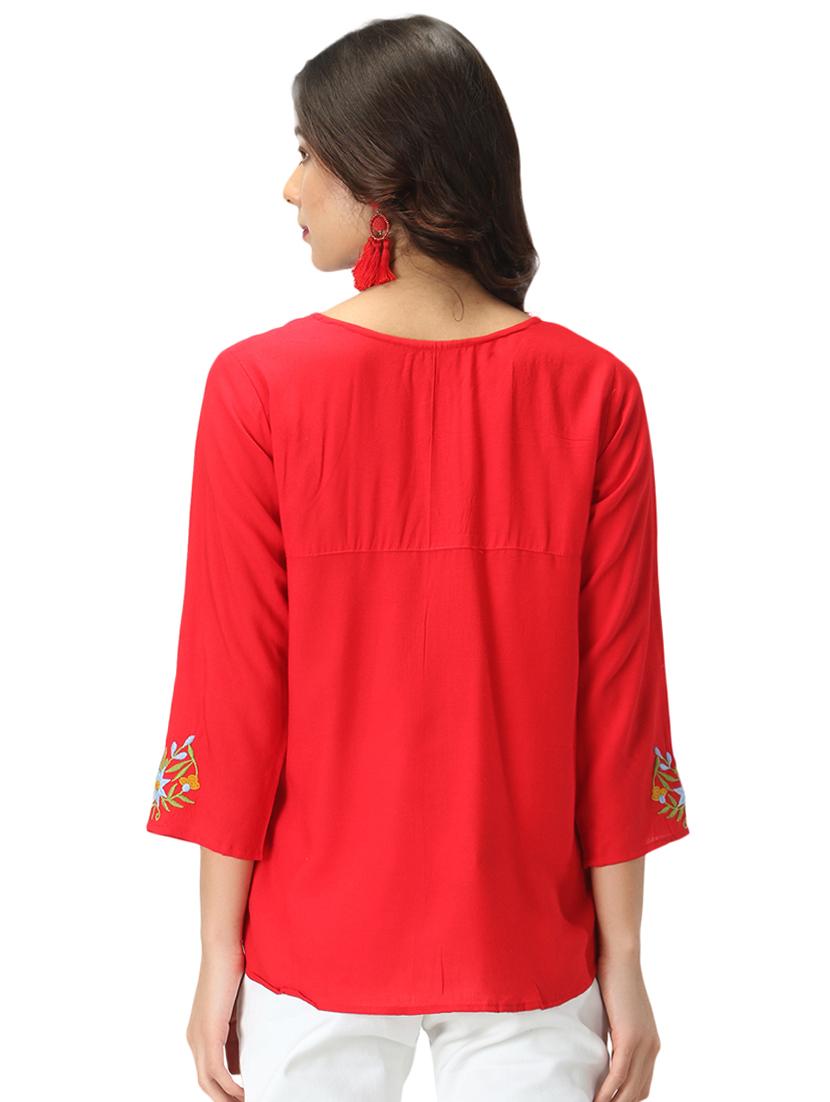 tie up neck embroidered top - 17426602 - Standard Image - 2