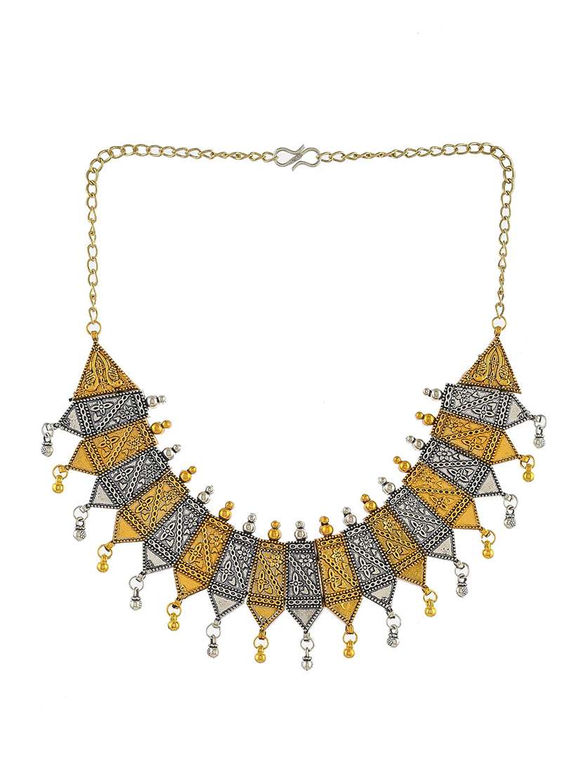 silver brass choker necklace