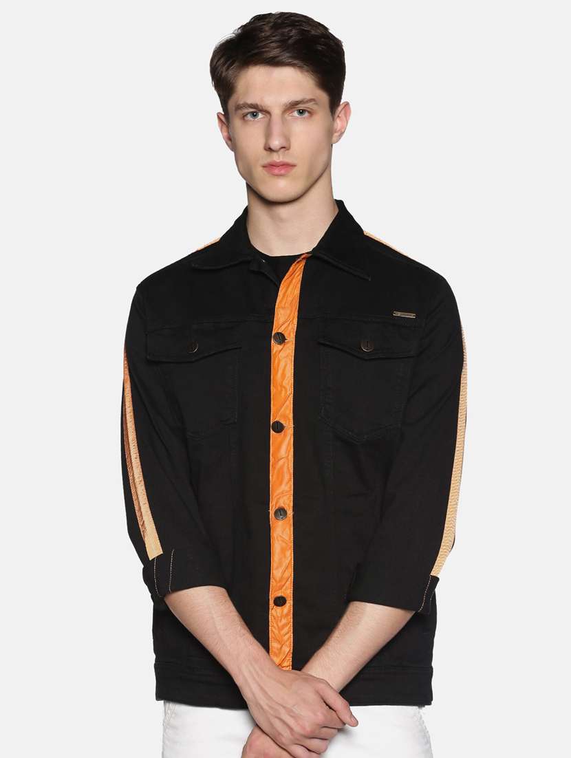 black taped denim jacket