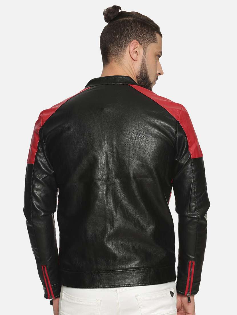 black color block pu biker jacket - 17427130 -  Standard Image - 2