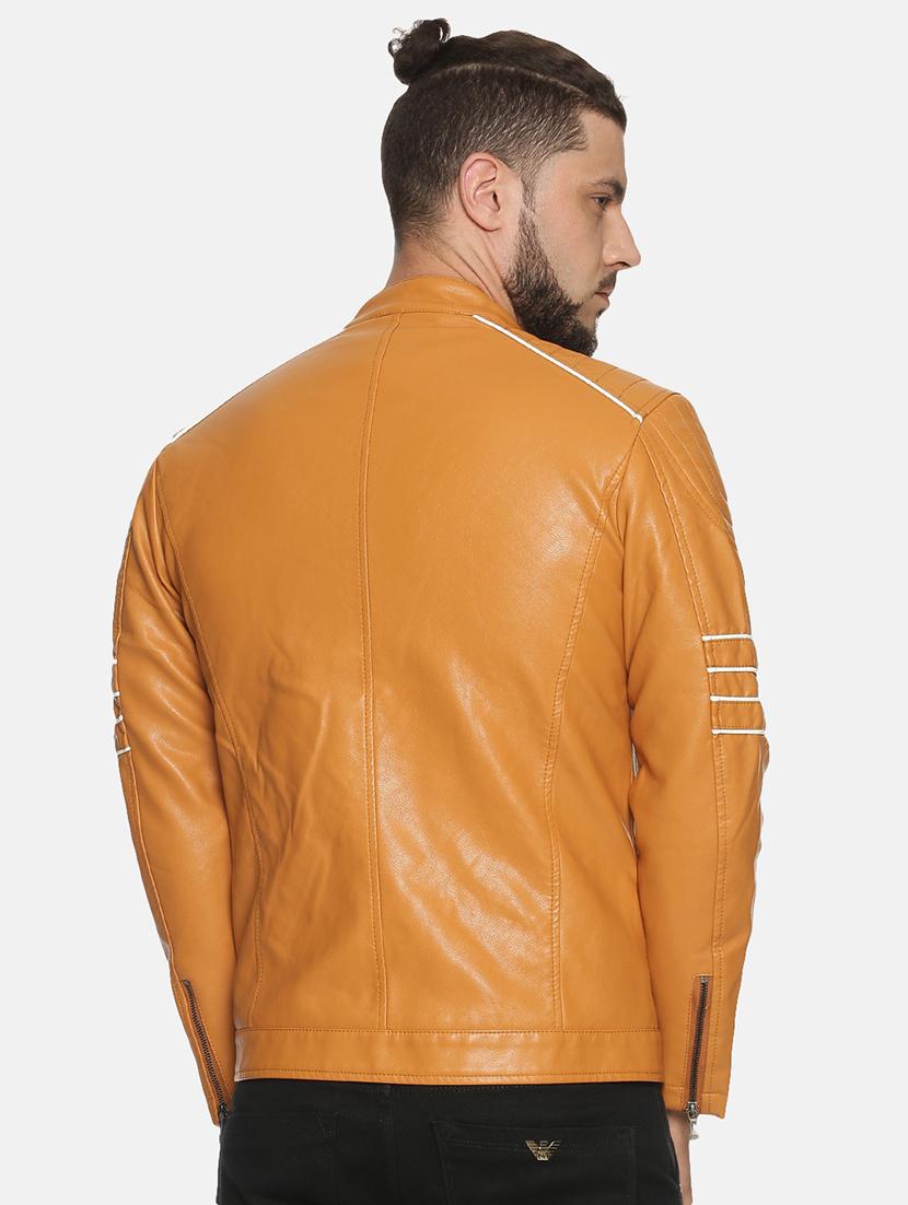 tan taped pu biker jacket - 17427171 - Standard Image - 2