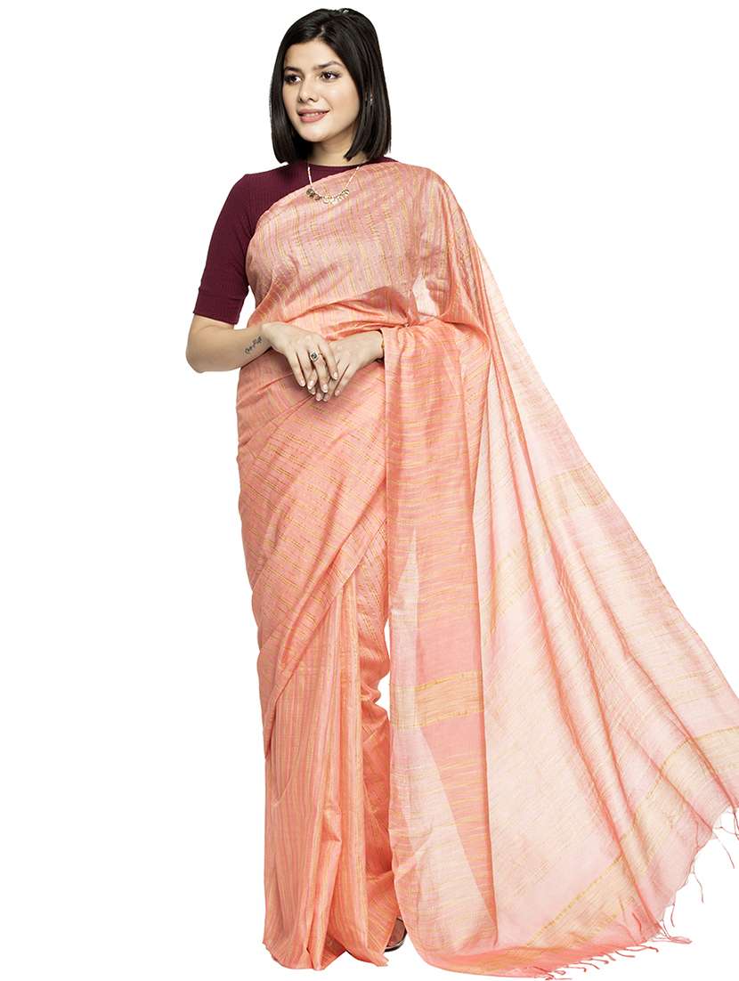 peach silk bhagalpuri saree with blouse