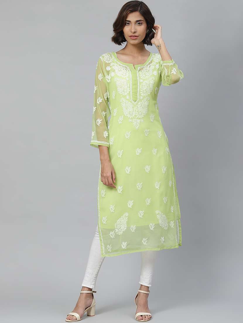 neo mint georgette straight lucknowi kurta