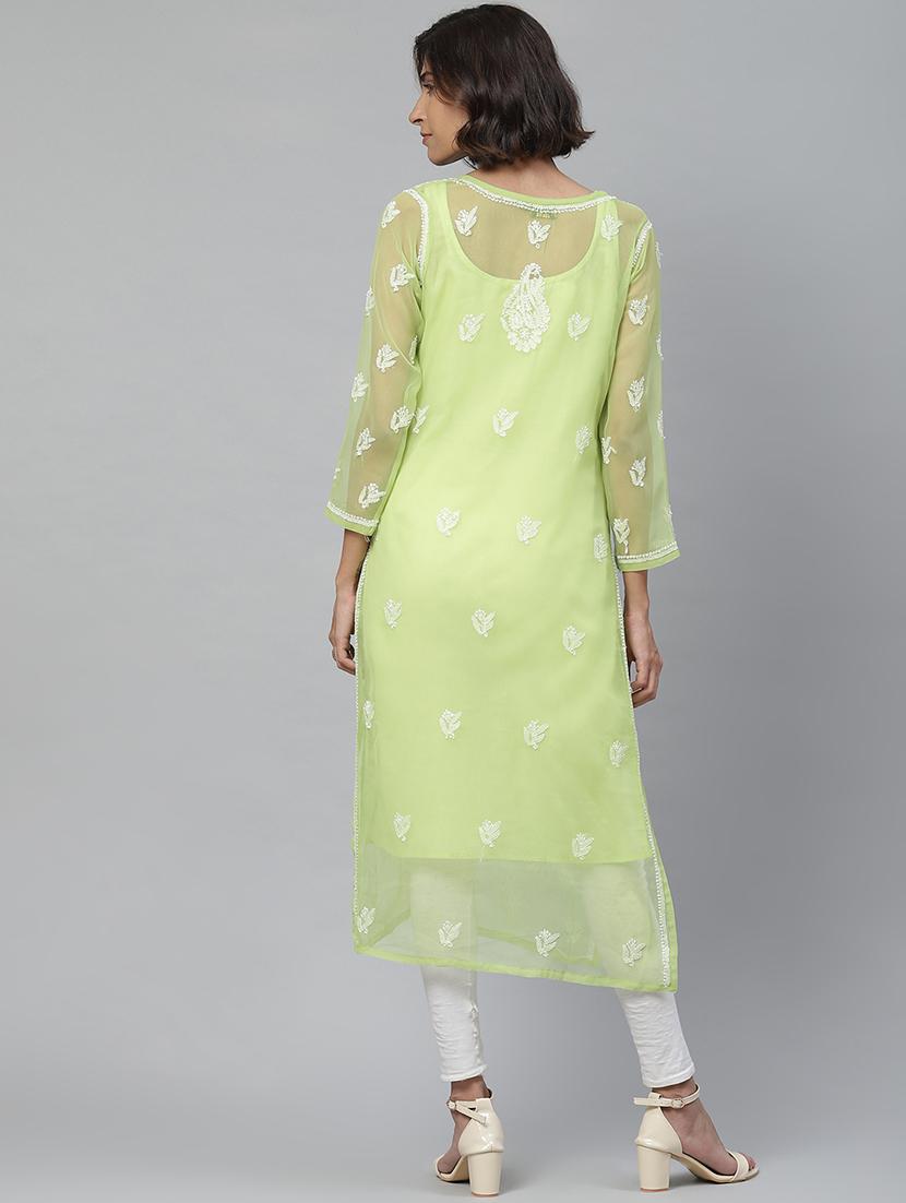 neo mint georgette straight lucknowi kurta - 17428068 - Standard Image - 2